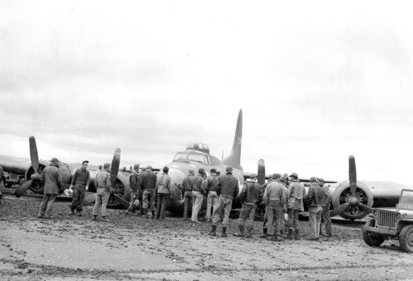 TUNISIA  crashed  B-17 at one of the USAAF airfields established after the 1942 landings of Operation Torch
