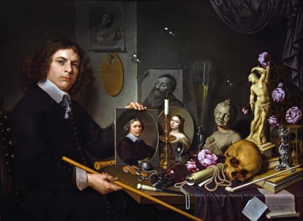 Vanitas still life with a self portrait 1651 of the young painter David Bailly  1584 - 1657 Dutch Netherlands ( Vanitas is a category of symbolic works of art, especially those associated with the sti...