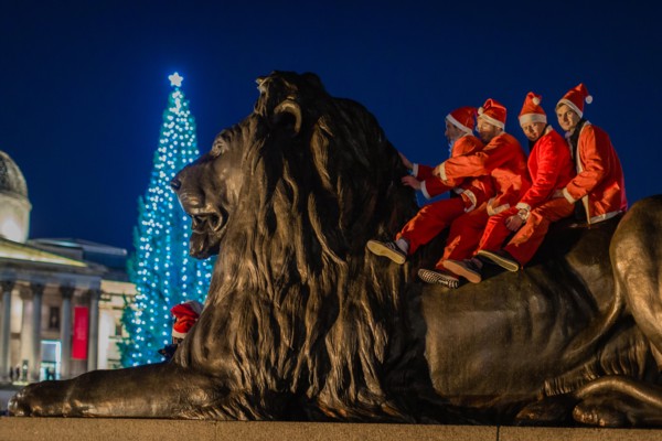 Santas in Trafalgar Square in London