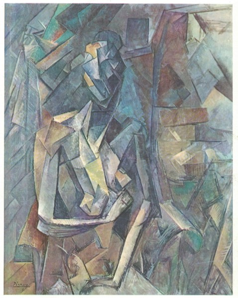 Pablo Picasso, 1909-10, Figure dans un Fauteuil (Seated Nude, Femme nue assise), oil on canvas.  Picasso demonstrated extraordinary artistic talent in his early years, painting in a naturalistic manne...