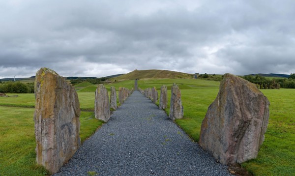 the standing stones and gravel footpath in the North-South Line of the Crawick Multiverse in Dumfries and Galloway