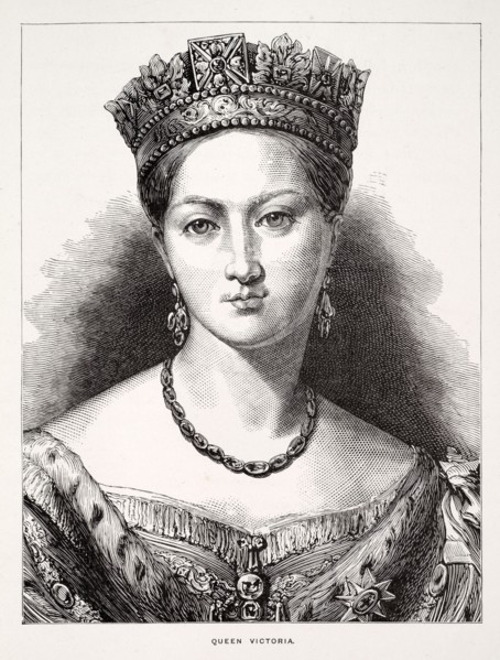 queen victoria early portrait full face head shoulders monarch empress necklace earring crown young history royal UK GB English