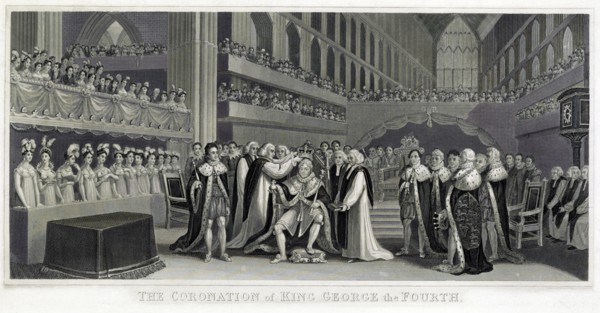 The coronation of King George IV of England in 1820; engraved by J. Chapman from a painting by J. Fussell.