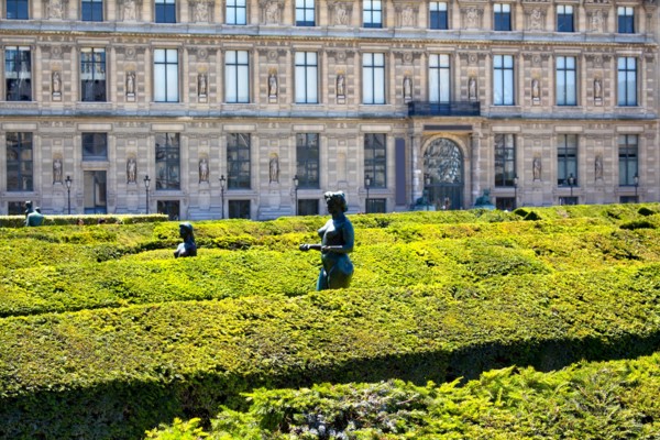 Expansive, 17th-century formal garden dotted with statues, including 18 bronzes by Maillol at Jardin Des Tuileries in Paris