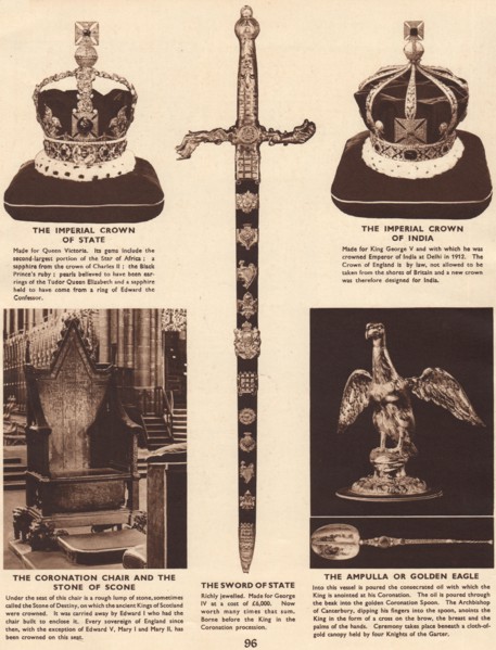 HOUSE WINDSOR. Imperial crowns State/India. Coronation chair. Stone Scone 1937