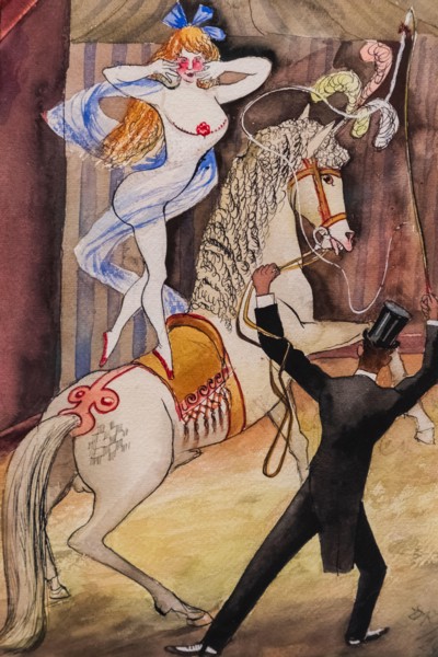 Painting titled "Circus Scene (Riding Act)" (Zirkusszene, Reitakt) by Otto Dix dated 1923