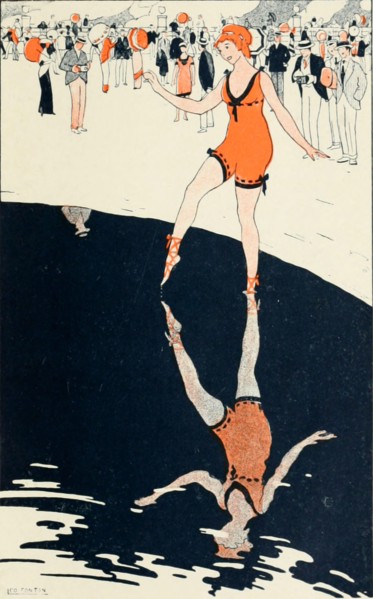 Bathing in the Sea Illustration from Les ilots d'amour [The Islands of Love] by Sonolet, Louis, 1874-1928 Published in Paris in 1911