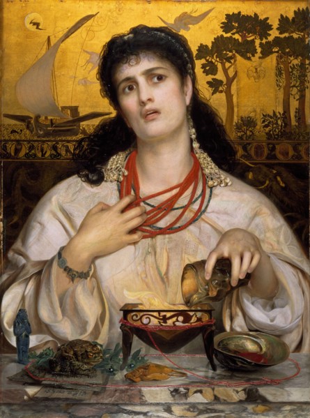 Medea, 1868 Artist: Frederick Sandys, Greek legend describes Medea as a sorceress and the wife of Jason. When he deserted her for another woman, Medea poisoned both her rival (Glauce) and her two chil...