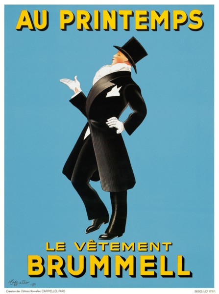 French Poster – Artwork by Leonetto Cappiello. High resolution. Digitally enhanced / improved. AU PRINTEMPS. Le Vetement Brummell (French) 1936.