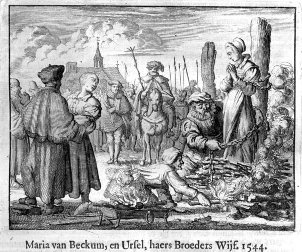 Burning of a witch in Holland. Woodcut 1544