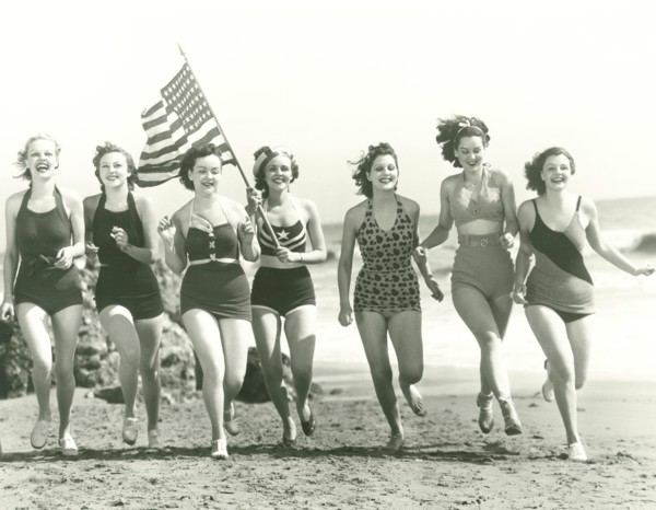 Patriotic women at the beach (OLVI008_OU075_F)