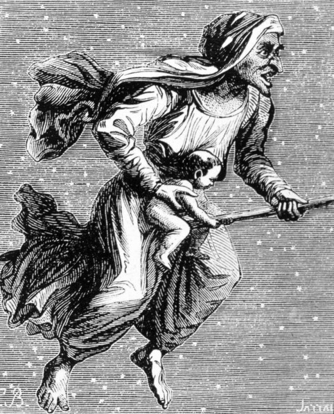 WITCHCRAFT - Witch transvecting - engraving from the 1864 edition of de Plancy's 'Dictionnaire Infernal'.