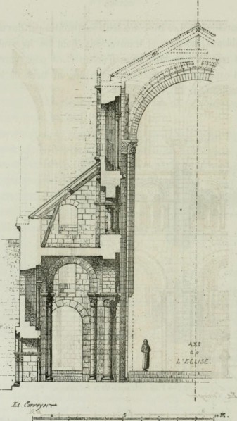 . Description de l'abbaye du Mont Saint-Michel et de ses abords : précédée d'une notice historique. H. — Plan dnae tra^..- de la Nef romane. i. La voûte qui existe aujourdhui est moderne; elle a été f...