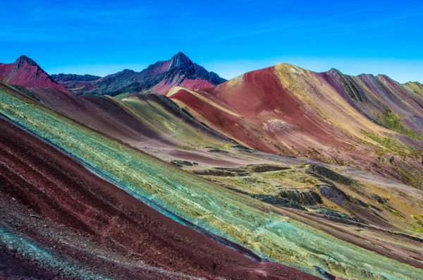Vinicunca, Peru - Rainbow Mountain (5200 m) in Andes, Cordillera de los Andes, Cusco region in South America. Mountains Peru landscape