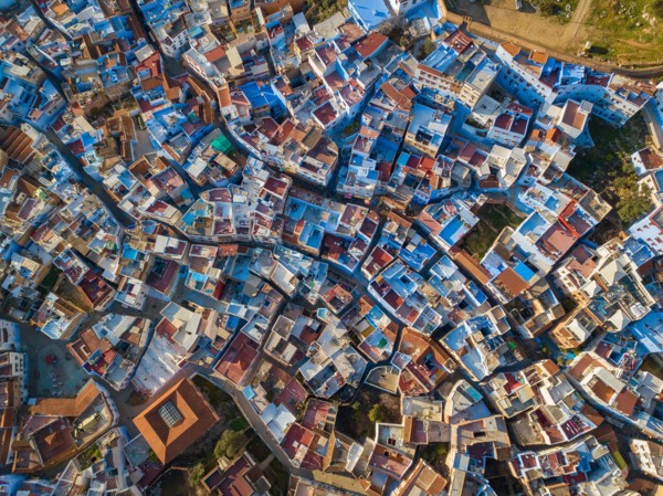Aerial of famous blue city Chefchaouen