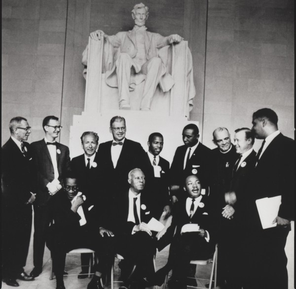 USA Dr Martin Luther King Jr and other civil rights leaders gather before a rally at the Lincoln Memorial August 28, 1963 in Washington