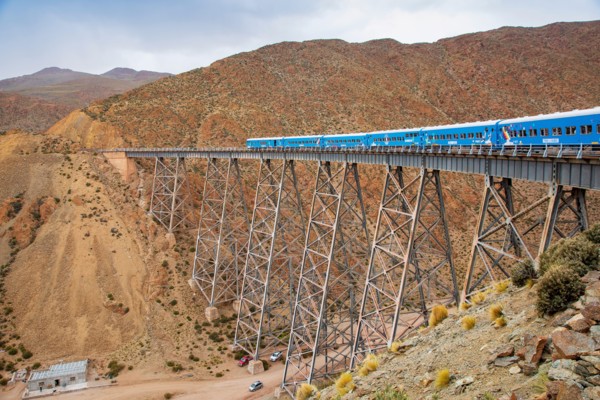 Argentina,  Salta province - Tourist attraction 'Tren a las Nubes' or train into the clouds.It stops  at the bridge La Polvorilla and locals try to se