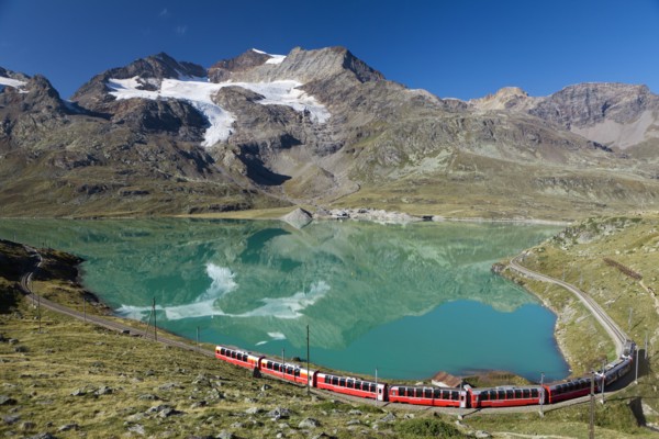 bernina express train at bernina pass