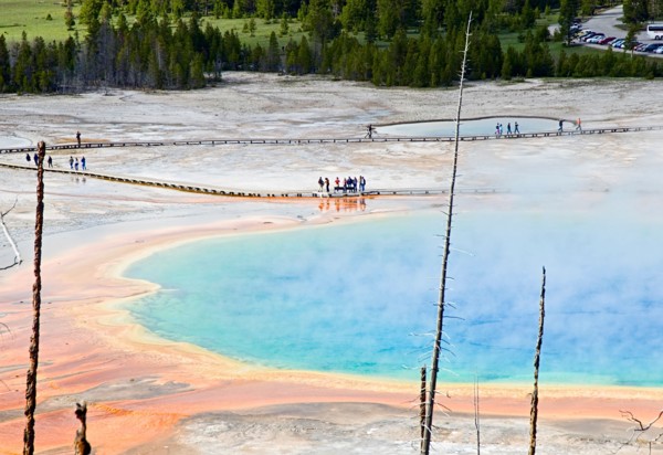 Overhead view of Grand Prismatic Spring in Yellowstone National Park