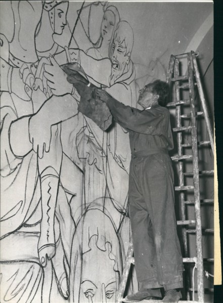 Oct. 10, 1956 - Cocteau decorates Chapel: Jean Cocteau, the famous French Poet and Playwright who is also a talented painter, has undertaken to decorate the chapel of the Church at Villefranche sur me...