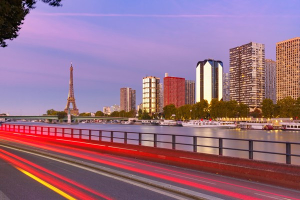 Eiffel tower and quay de Grenelle, Paris, France
