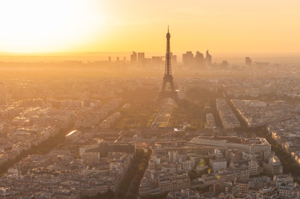 cityscape of paris in the dusk with eiffel tower