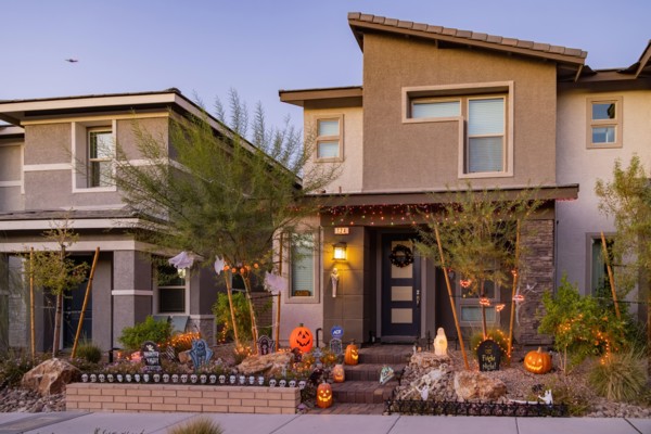 Las Vegas, OCT 29, 2020 - Night view of a house with halloween decoration