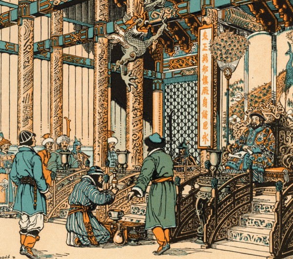 Marco Polo (c1254-1324), together with his father and uncle are received by the Kublai Khan (1215-1294). By Donn Philip Crane (1878-1944). In 1269, Niccolò Polo (c1230-c1294) and Maffeo Polo (c1230-c1...