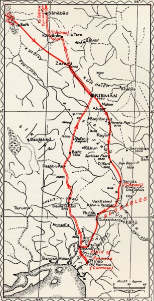 Marco Polo's Itinerary from Kirman to the coast.