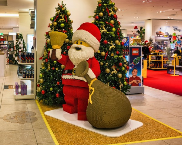 Berlin,Mitte,Alexanderplatz,Lego  Father Christmas in Toy Department in Galeria Kaufhof store at Xmas