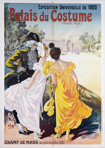 UNIVERSAL EXHIBITION 1900 PALACE OF COSTUME, EIFFEL L. Lemoine-Maudet, dit Lem. Imprimerie Chaix. Exposition Universelle de 1900, Palais du Costume, Champ-de-Mars. Affiche. Lithographie couleur, 1900....