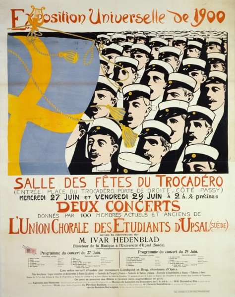 UNIVERSAL EXHIBITION 1900 CONCERT CHOIR OF THE UNION OF STUDENTS Uppsala, TROCADERO Albert Engstrom (1869-1940). Imprimerie Idun. Exposition Universelle de 1900, Concerts de l'Union Chorale des Etudia...