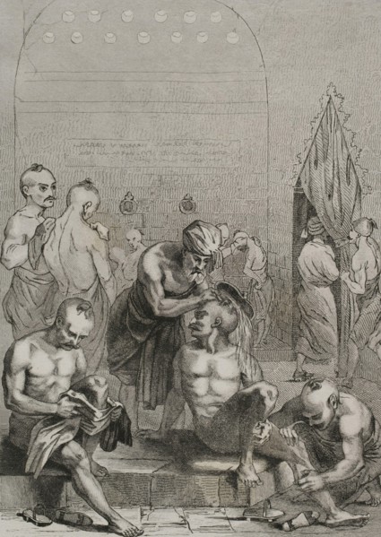 Ottoman Empire. Turkey. Constantinople (today Istanbul). Turkish bath or Hammam. Interior view. Engraving by Lemaitre, Lalaisse and Lafont. Historia de Turquia by Joseph Marie Jouannin (1783-1844) and...