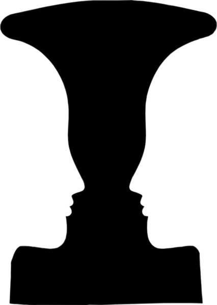Figure-ground perception, face and vase. Figure-ground organization. Perceptual grouping. In Gestalt Psychology identifying a figure from background