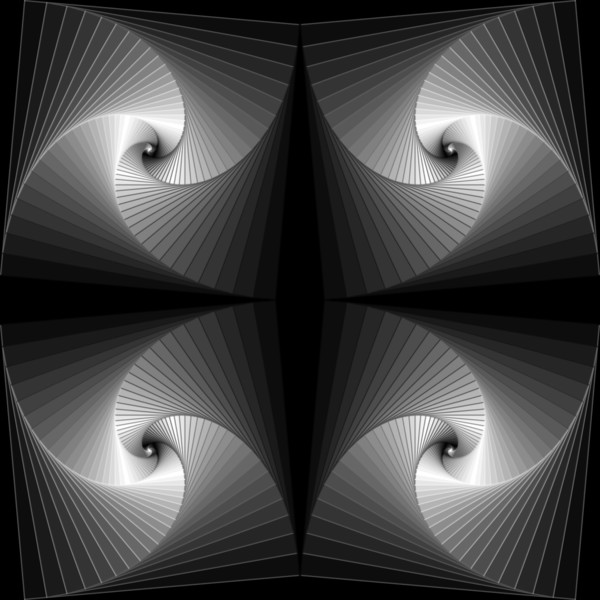 Monochrome swirling spiralling squares - 3D digital illustration
