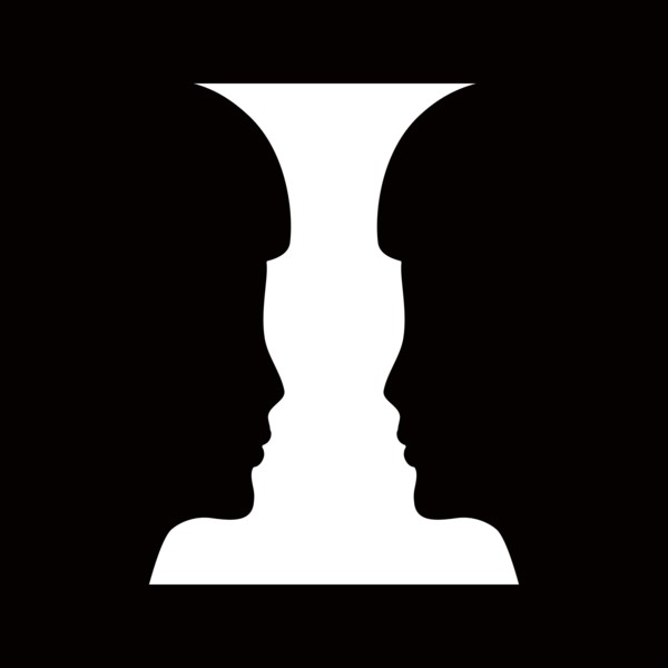 Two human faces silhouette or vase. Optical illusion.Vector illustration.
