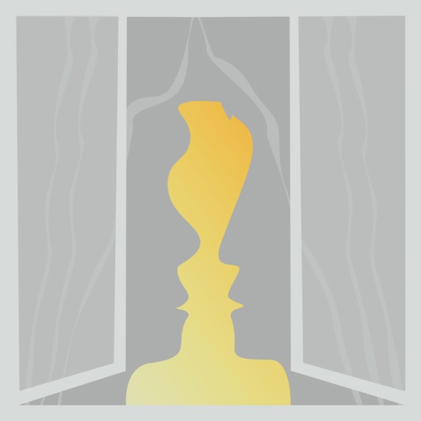 Optical illusion. Two human faces in window. Candle and faces. Vector illustration