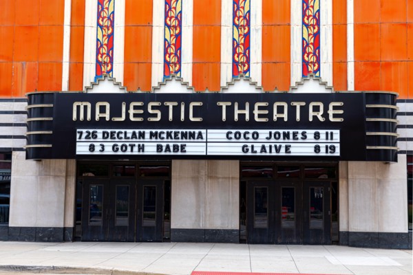 Majestic Theatre, an Art Deco theater on Woodward Avenue Detroit, the theatre is mainly a music venue. Detroit, Michigan, USA