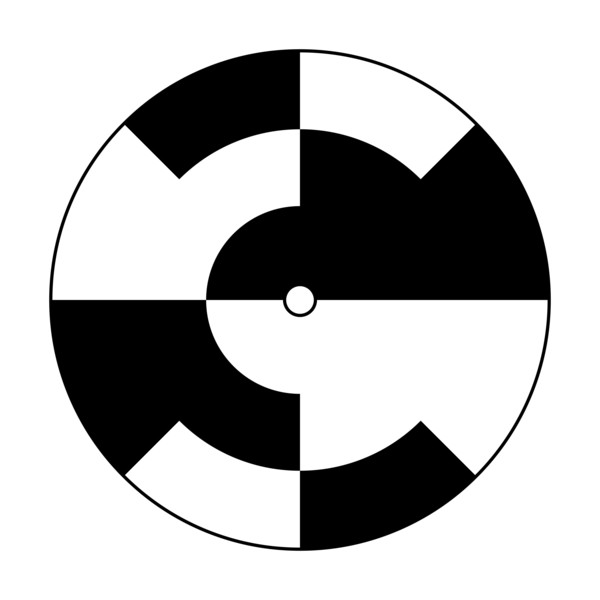 Template for a rotating disk to turn the whole surface into gray color. Circles with alternating black and white segments.