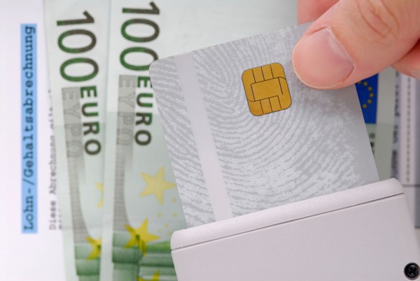 Elena, chip card and bank notes