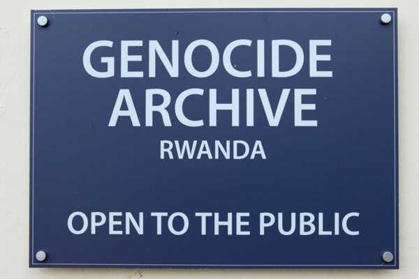 Sign for the Genocide Archive at the Kigali Memorial Centre at Kigali, Rwanda.