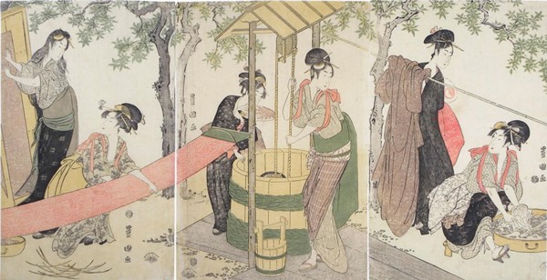 'Women Washing and Stretching Cloth' by Utagawa Toyokuni I, ca. 1795
