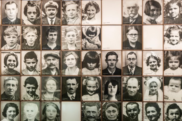 Photographs of some of the victims of the 1944 Nazi massacre, Oradour-sur-Glane, France, Europe.