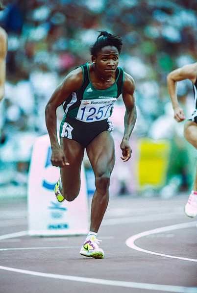 Maria Mutola (MOZ) competing in the Women's 800 meters semi-finals at the 1992 Olympic Summer Games.