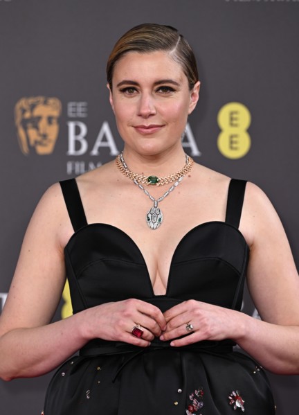 London, UK. February 18th, 2024.Greta Gerwig arriving at the 2024 EE BAFTA Film Awards, Royal Festival Hall. Credit: Doug Peters/EMPICS/Alamy Live News