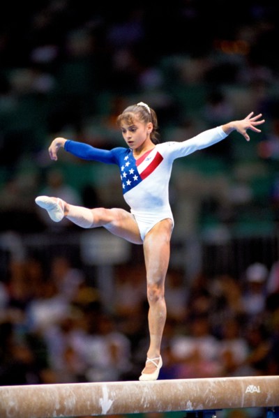 Dominique Moceanu (USA) competing at the 1996 Olympic Summer Games.