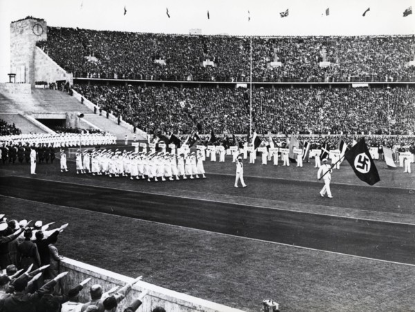 Aug. 1, 1936 - Berlin, Germany - On the opening day of the 1936 Berlin Olympic Games, the German team walks past the reviewing stand. (Credit Image: © KEYSTONE Pictures USA/ZUMAPRESS.com)