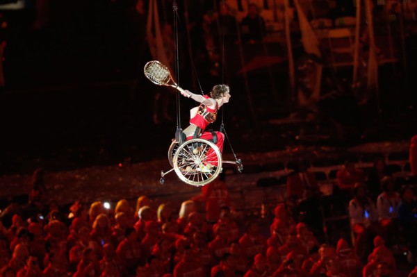 Artists perform in the Olympic Stadium during the opening ceremony of the London 2012 Paralympic Games, London, Britain, 29 August 2012.
