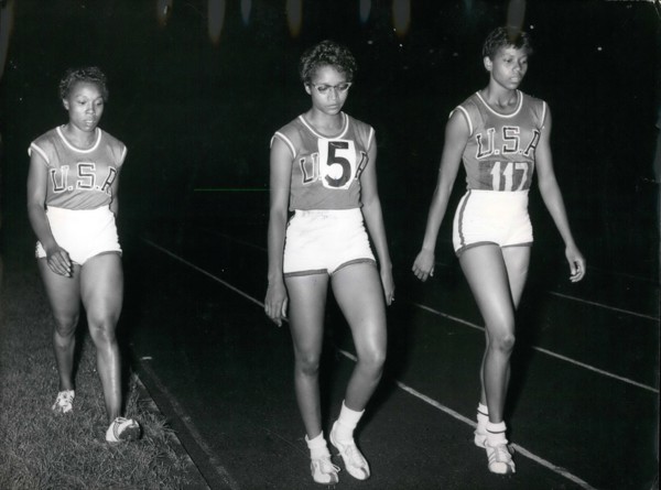 Sep. 09, 1960 - Quickest girl of the world, the american girl Wilma Rudolph in the evening in the Olympic Stade of Amsterdam. Wilma(117)after winning her 100 meter-sprint. At her side Barbara Jones(50...