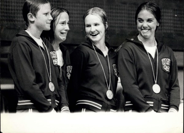 Sep. 01, 1972 - Olympic games in Munich: Photo shows the American swimming team pictured after winning the 4 x 100 m Freestyle (Women) Final, in a new world and Olympic record time, during the Olympic...